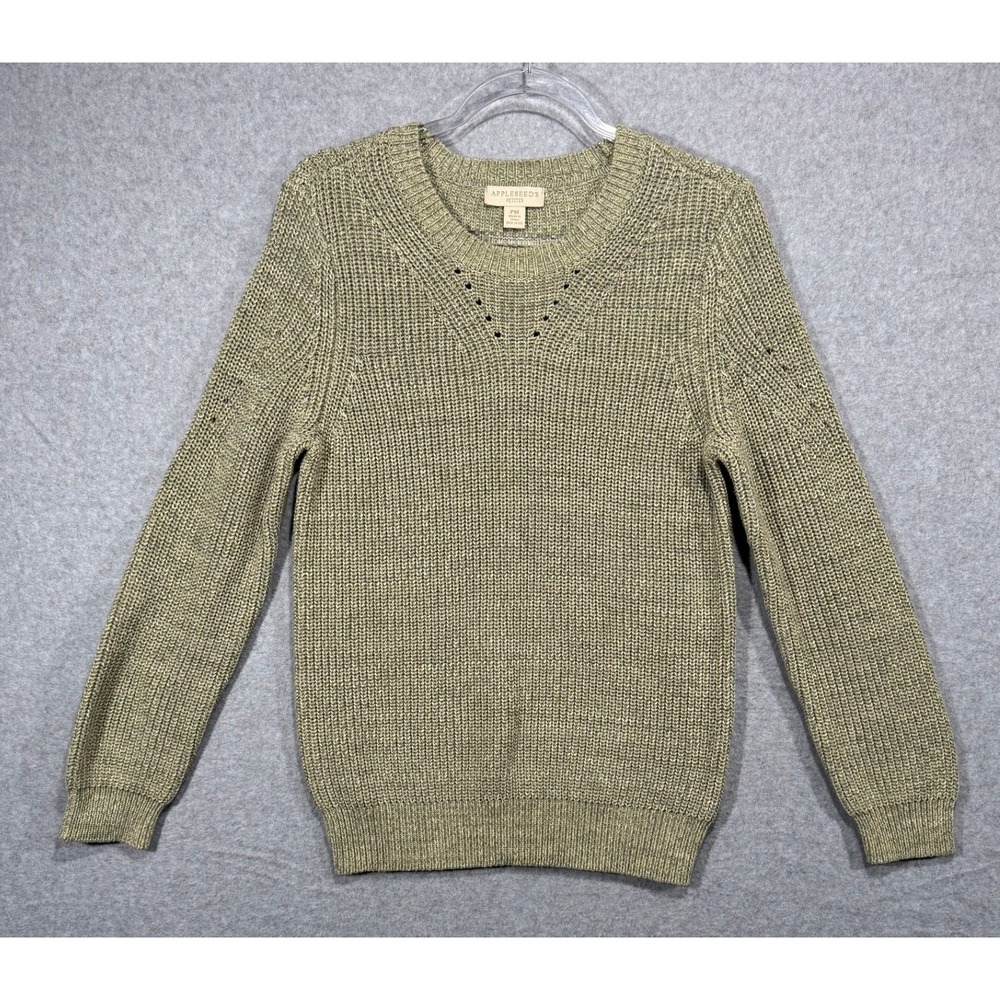 Appleseed's Petites Knit Sweater V-Neck Cotton Blend‎ Green Size PM